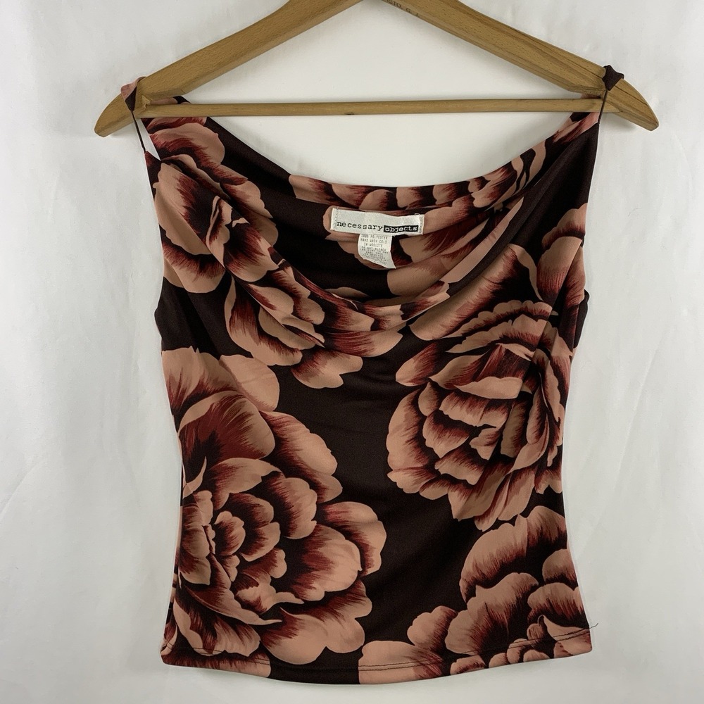 Vintage Womens Y2K Floral Cowl Neck Top Size Small Dark Romantic Fairy Grunge